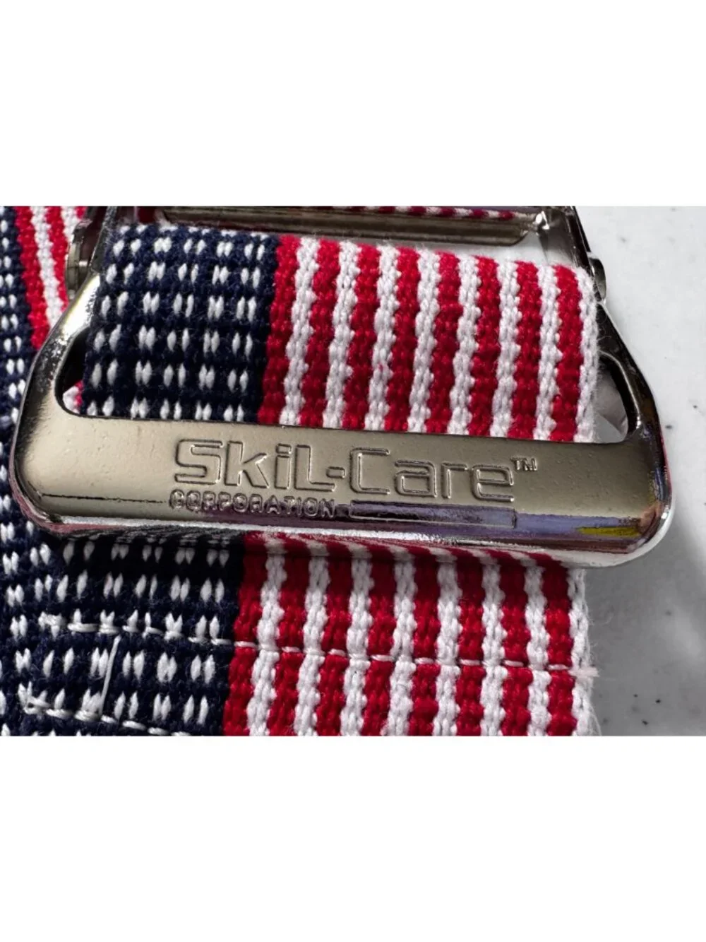 Skil-Care Adjustable Belt Cotton/Metal 60x2 Inches Red/White/Blue USA-Made